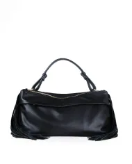 Loristella Borsa in Pelle Morbida con Frange Isotta Nero