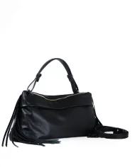 Loristella Borsa in Pelle Morbida con Frange Isotta Nero