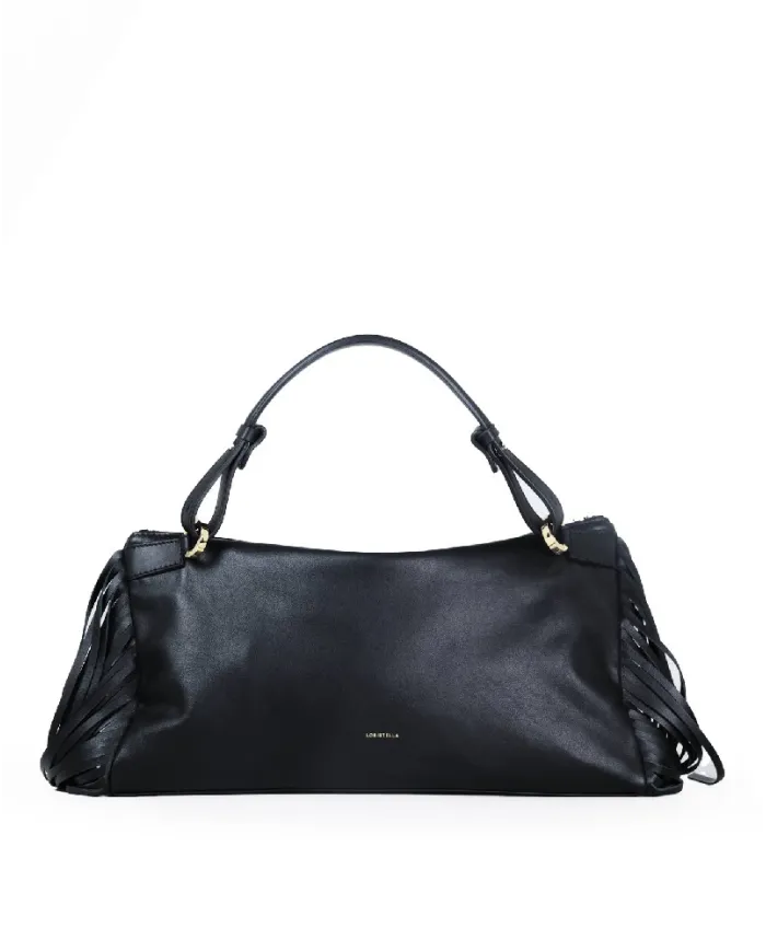 Loristella Borsa in Pelle Morbida con Frange Isotta Nero