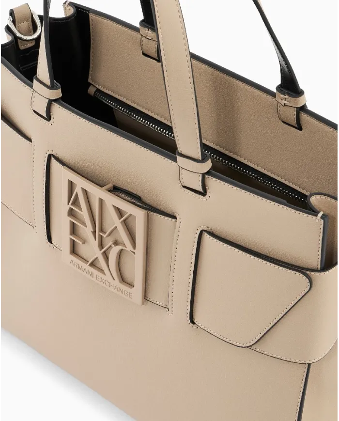 Armani Exchange Borsa a mano grande Sabbia