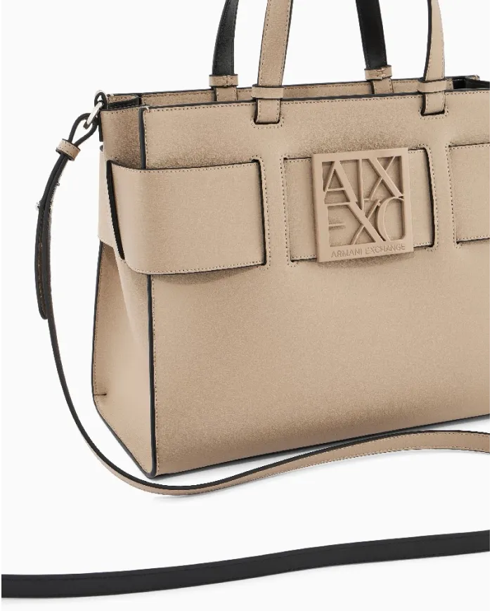 Armani Exchange Borsa a mano grande Sabbia