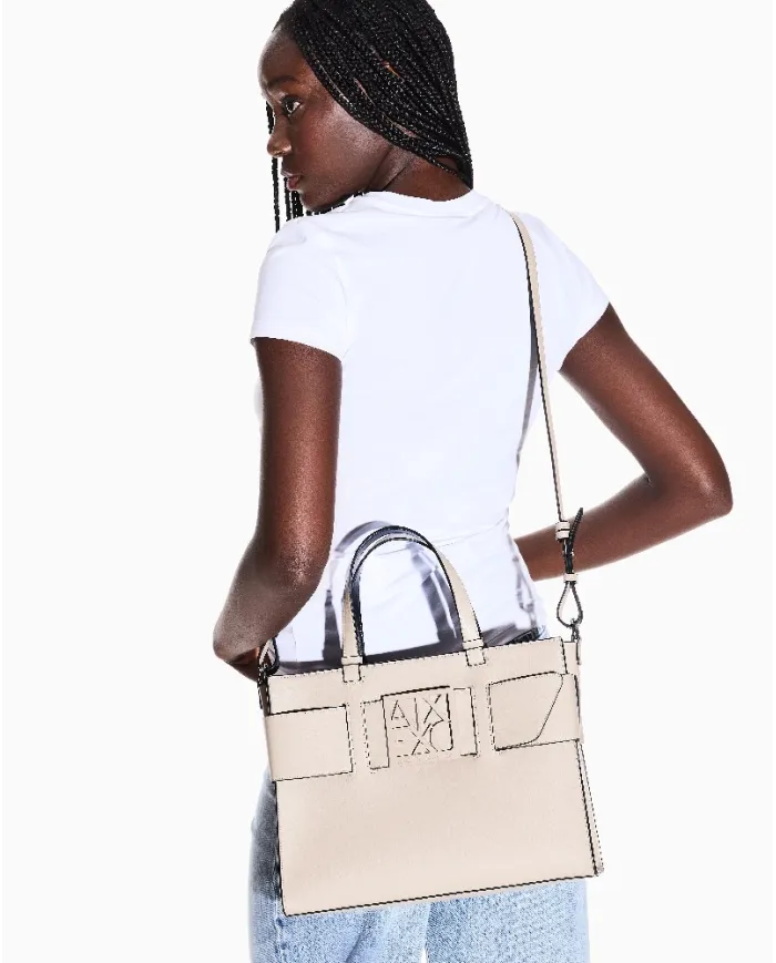 Armani Exchange Borsa a mano grande Sabbia