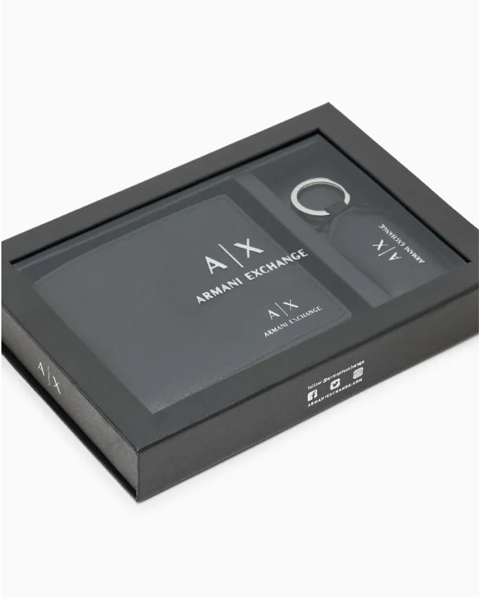 Armani Exchange Cofanetto regalo portafoglio e portachiavi Nero