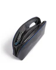 Piquadro Pochette porta cavi in pelle Blue square special