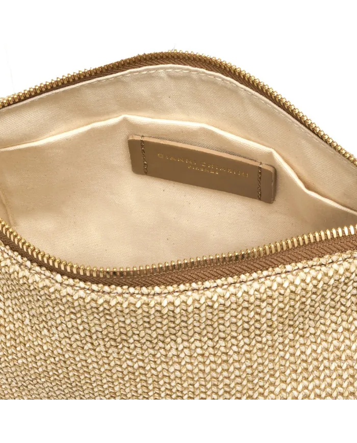 Gianni Chiarini Borsa in raffia Nora pouch Beige/Cuoio