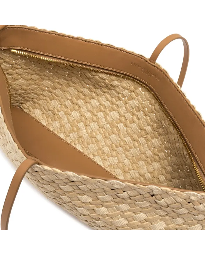 Gianni Chiarini Pochette Mercy in Paglia Intrecciata e pelle Beige
