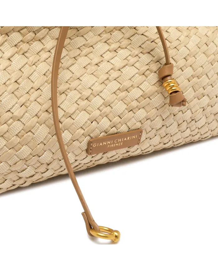 Gianni Chiarini Pochette Mercy in Paglia Intrecciata e pelle Beige