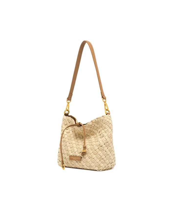 Gianni Chiarini Borsa a Spalla Mercy in Canvas e Paglia Beige
