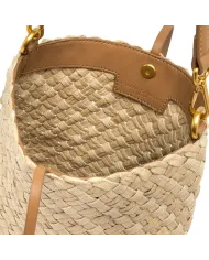 Gianni Chiarini Borsa a Spalla Mercy in Canvas e Paglia Beige