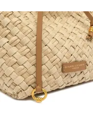 Gianni Chiarini Borsa a Spalla Mercy in Canvas e Paglia Beige