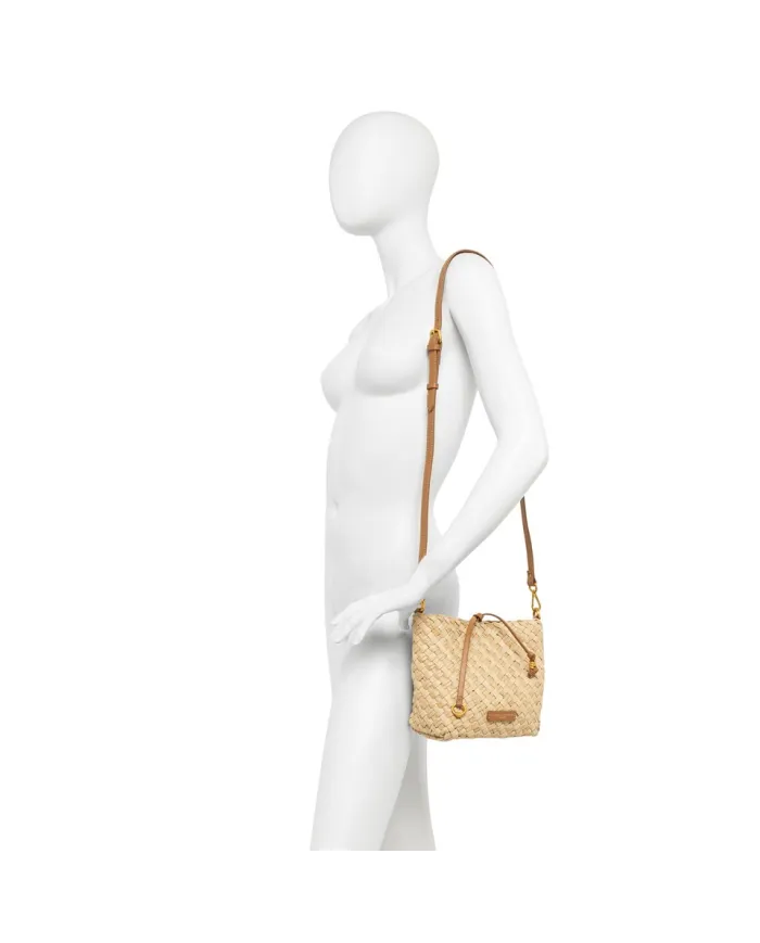 Gianni Chiarini Borsa a Spalla Mercy in Canvas e Paglia Beige