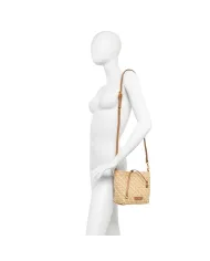 Gianni Chiarini Borsa a Spalla Mercy in Canvas e Paglia Beige