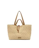 Gianni Chiarini Borsa a Mano Mercy in Canvas e Paglia Intrecciata Beige
