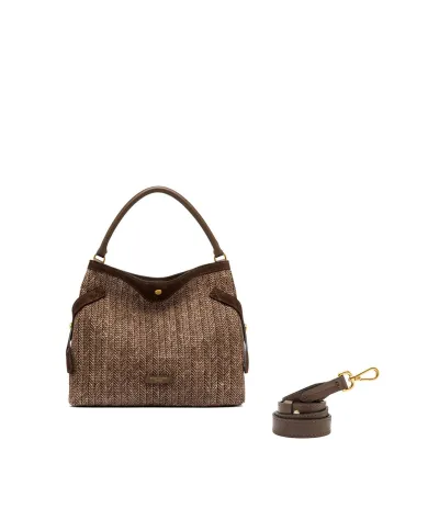 Gianni Chiarini Borsa in paglia e pelle Claudette Marrone