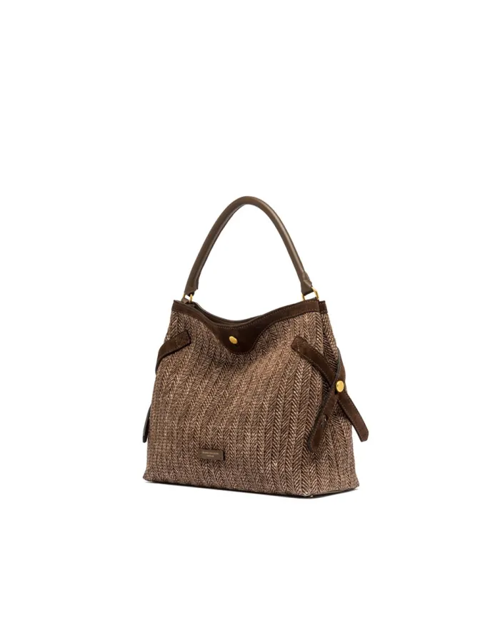 Gianni Chiarini Borsa in paglia e pelle Claudette Marrone
