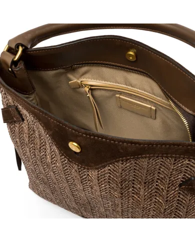 Gianni Chiarini Borsa in paglia e pelle Claudette Marrone