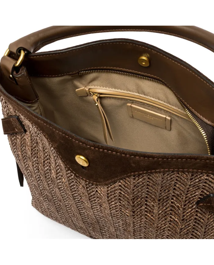 Gianni Chiarini Borsa in paglia e pelle Claudette Marrone