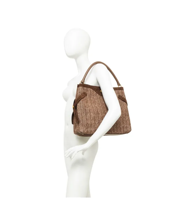 Gianni Chiarini Borsa in paglia e pelle Claudette Marrone