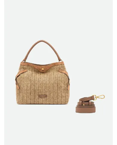 Gianni Chiarini Borsa in paglia e pelle Claudette Beige/Cuoio