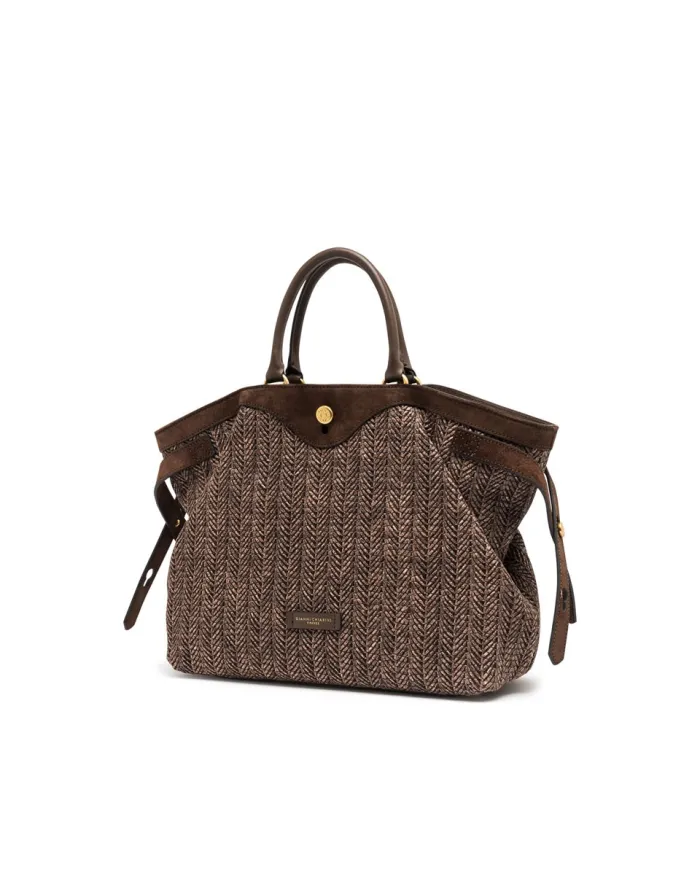 Gianni Chiarini Borsa in paglia e pelle Claudette Marrone