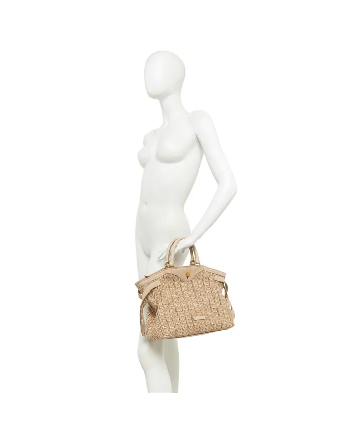 Gianni Chiarini Borsa in paglia e pelle Claudette Marrone