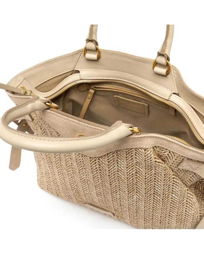 Gianni Chiarini Borsa in paglia e pelle Claudette Sabbia