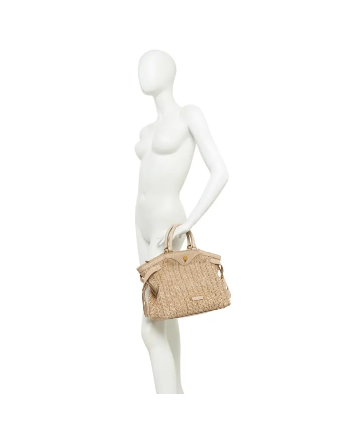 Gianni Chiarini Borsa in paglia e pelle Claudette Sabbia
