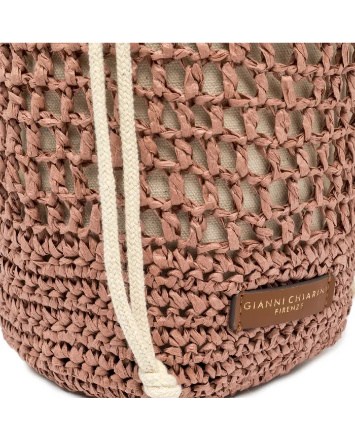 Gianni Chiarini Borsa Secchiello in Paglia Crochet Nefeli Rosa