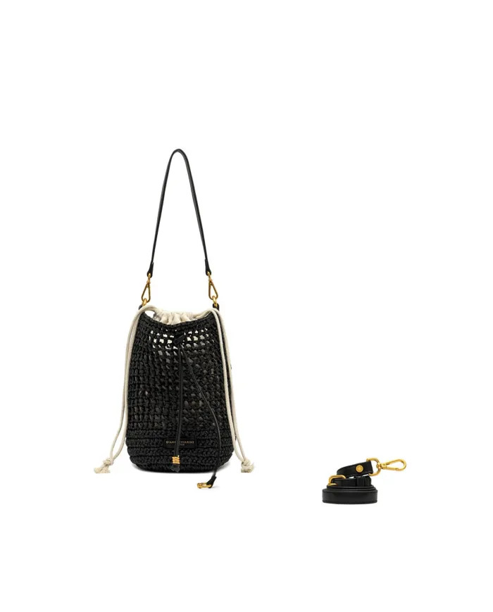 Gianni Chiarini Borsa Secchiello in Paglia Crochet Nefeli Nero