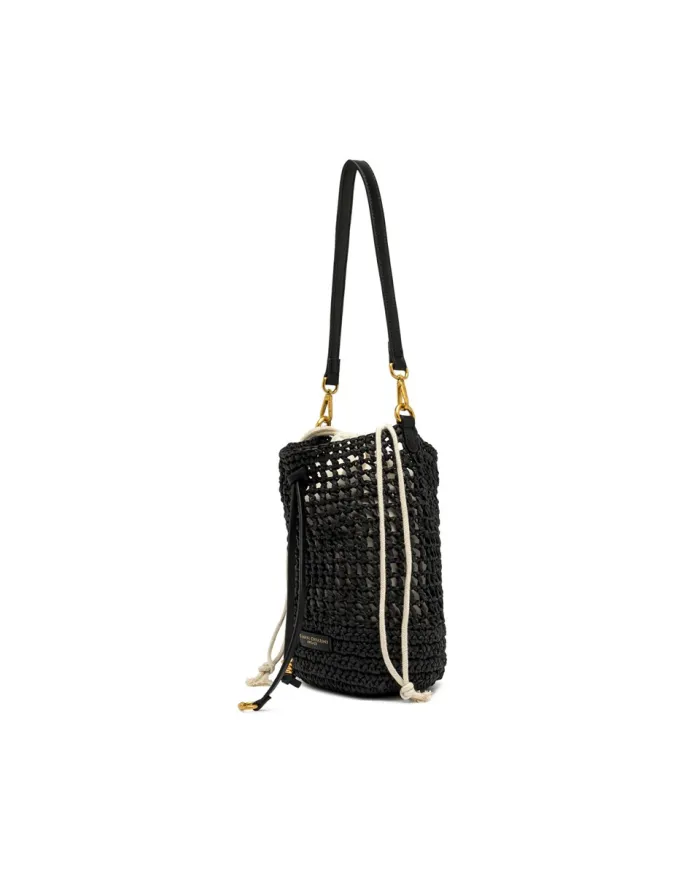 Gianni Chiarini Borsa Secchiello in Paglia Crochet Nefeli Nero