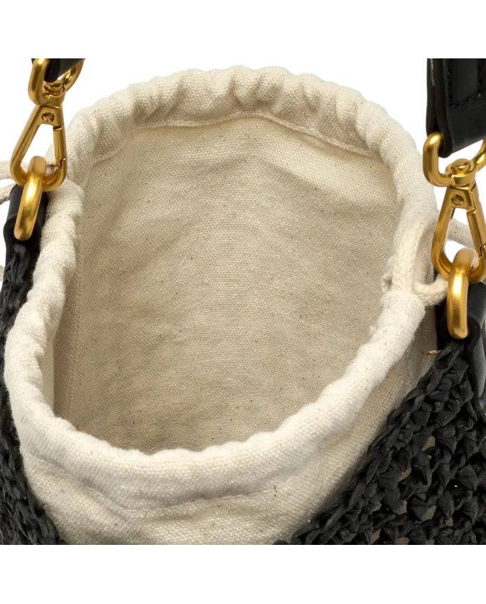 Gianni Chiarini Borsa Secchiello in Paglia Crochet Nefeli Nero