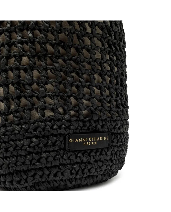 Gianni Chiarini Borsa Secchiello in Paglia Crochet Nefeli Nero