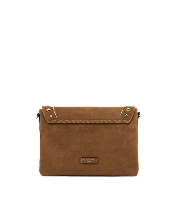 Gianni Chiarini Borsa scamosciata Elisa in Pelle con Pattina e Maxi Borchie Cuoio