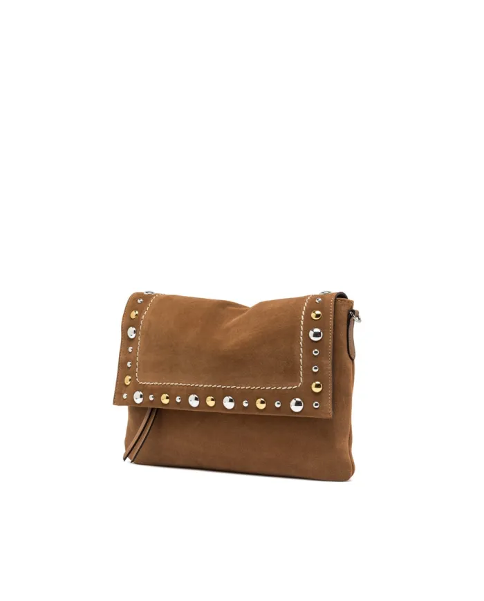 Gianni Chiarini Borsa scamosciata Elisa in Pelle con Pattina e Maxi Borchie Cuoio