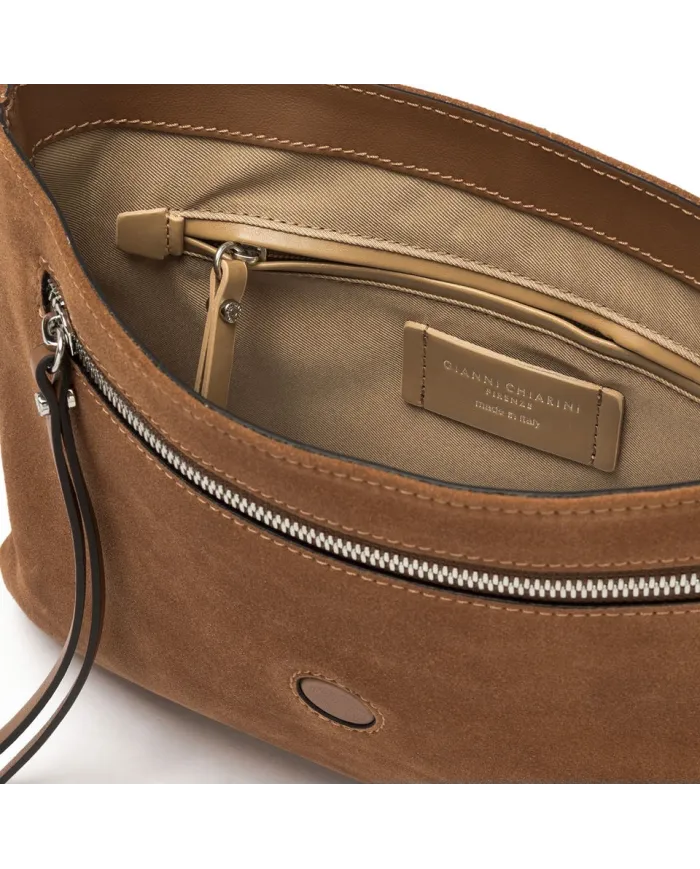 Gianni Chiarini Borsa scamosciata Elisa in Pelle con Pattina e Maxi Borchie Cuoio