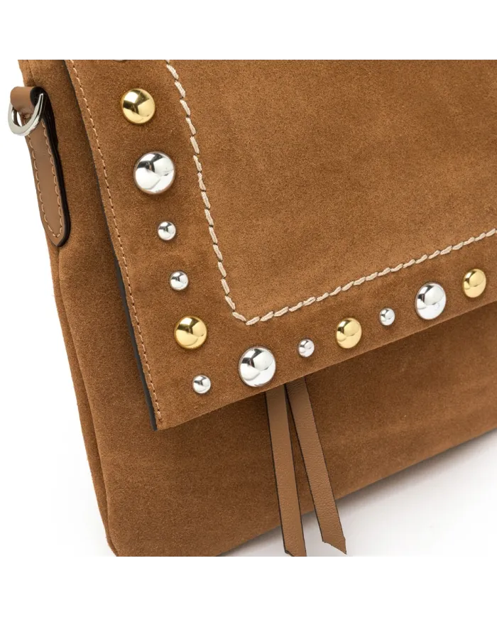 Gianni Chiarini Borsa scamosciata Elisa in Pelle con Pattina e Maxi Borchie Cuoio