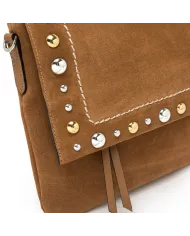 Gianni Chiarini Borsa scamosciata Elisa in Pelle con Pattina e Maxi Borchie Cuoio