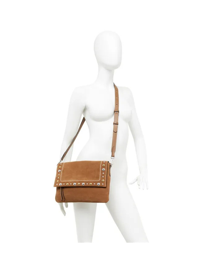 Gianni Chiarini Borsa scamosciata Elisa in Pelle con Pattina e Maxi Borchie Cuoio