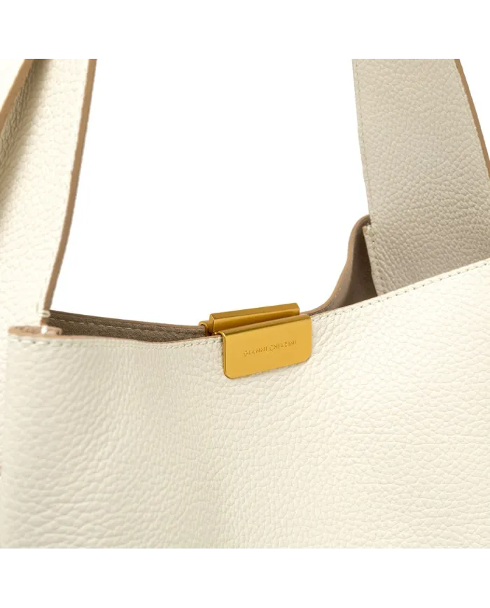 Gianni Chiarini Borsa a Spalla grande Jo in Pelle Martellata Avorio