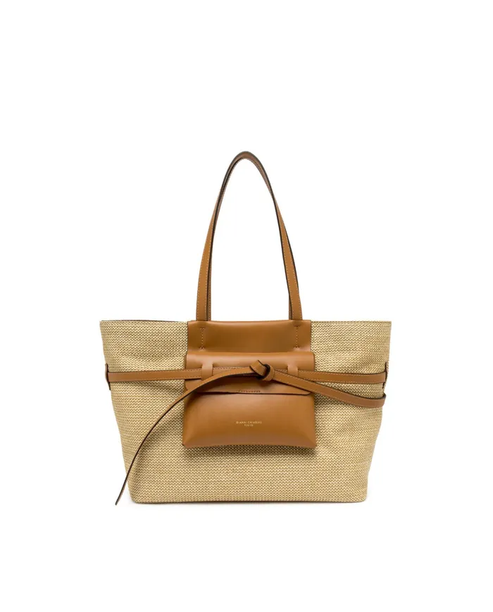 Gianni Chiarini Borsa Shopping Belty in Paglia e Pelle Beige/Cuoio
