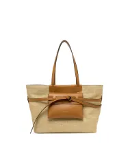 Gianni Chiarini Borsa Shopping Belty in Paglia e Pelle Beige/Cuoio