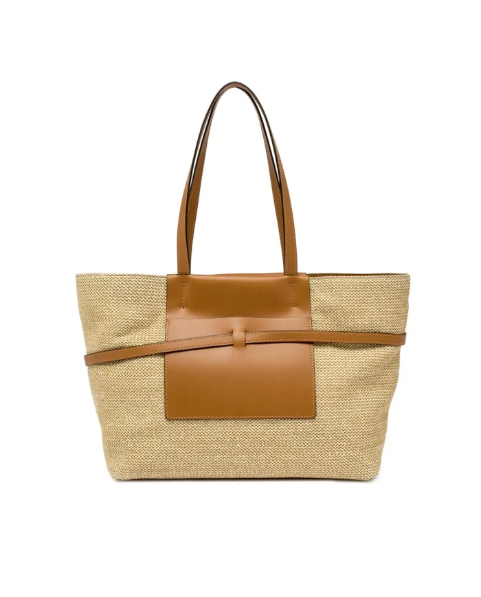 Gianni Chiarini Borsa Shopping Belty in Paglia e Pelle Beige/Cuoio