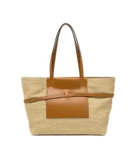Gianni Chiarini Borsa Shopping Belty in Paglia e Pelle Beige/Cuoio