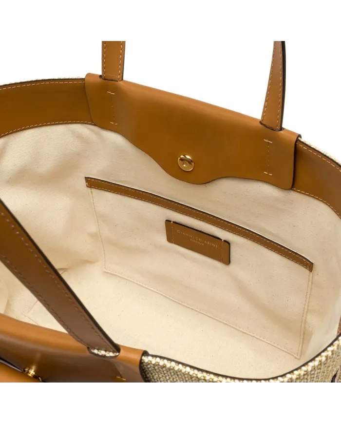 Gianni Chiarini Borsa Shopping Belty in Paglia e Pelle Beige/Cuoio