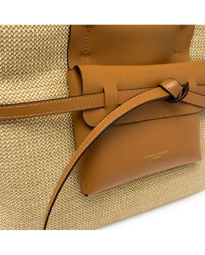Gianni Chiarini Borsa Shopping Belty in Paglia e Pelle Beige/Cuoio