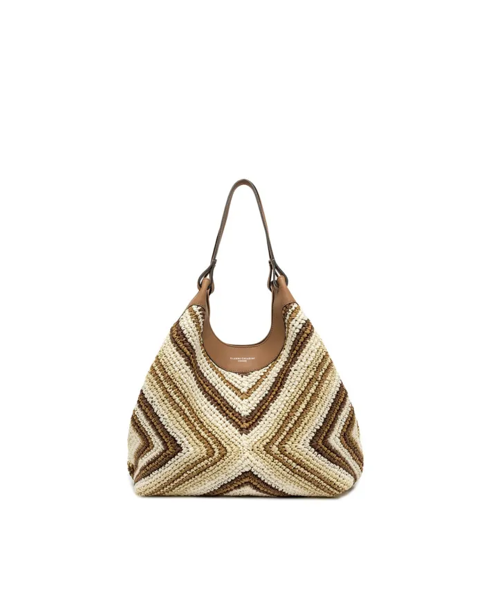 Gianni Chiarini Borsa Shopping Dua in Paglia Intrecciata Cuoio/Multicolor