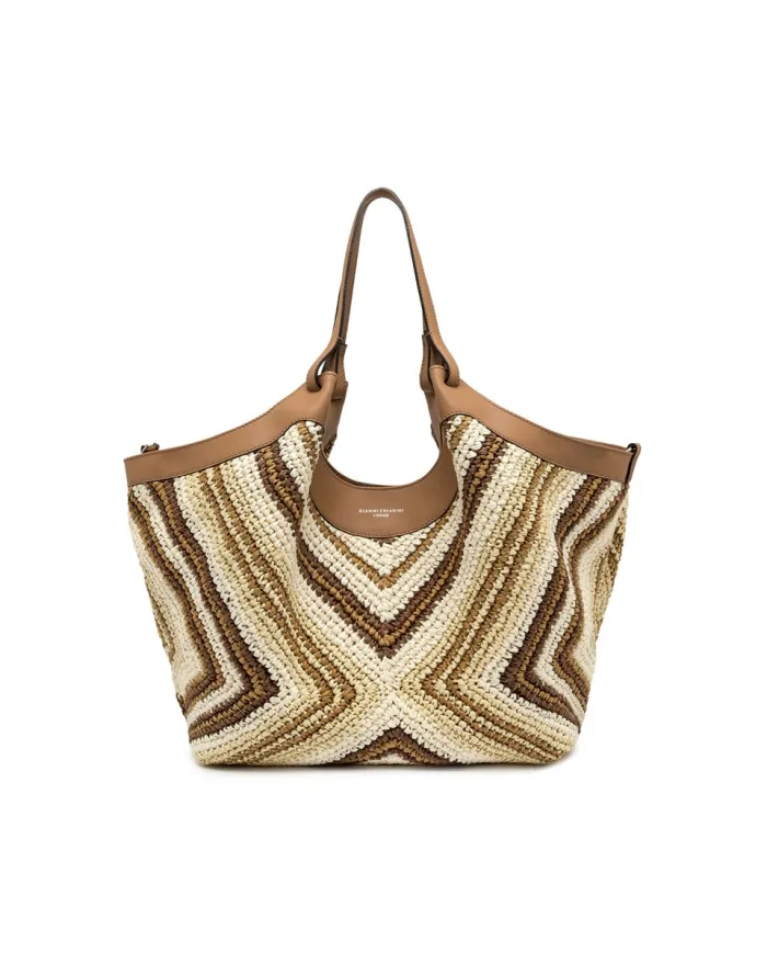 Gianni Chiarini Borsa Shopping Dua in Paglia Intrecciata Cuoio/Multicolor