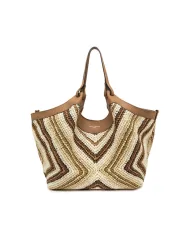 Gianni Chiarini Borsa Shopping Dua in Paglia Intrecciata Cuoio/Multicolor