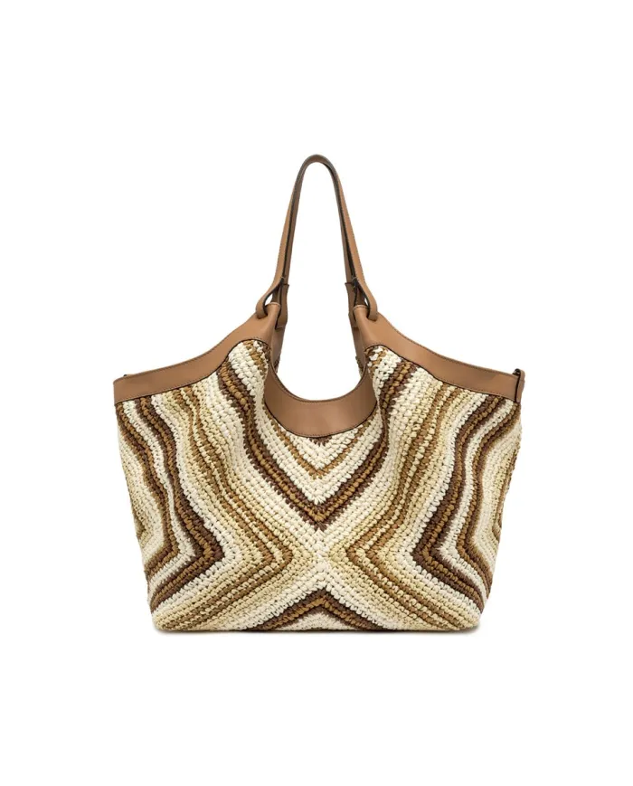 Gianni Chiarini Borsa Shopping Dua in Paglia Intrecciata Cuoio/Multicolor