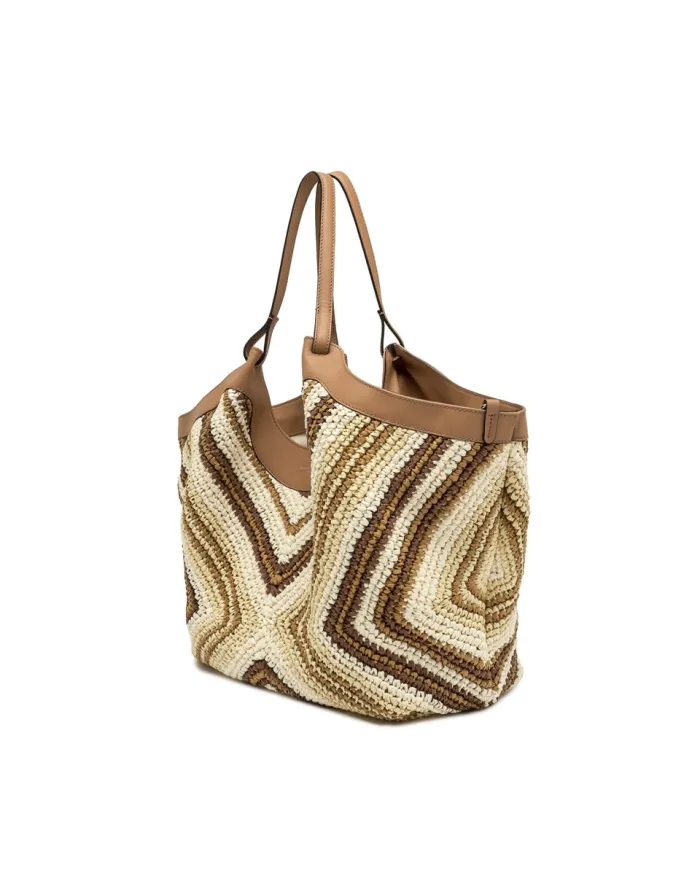 Gianni Chiarini Borsa Shopping Dua in Paglia Intrecciata Cuoio/Multicolor